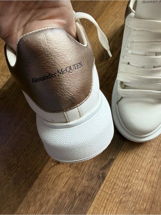 Alexander McQueen Shoes - Alexander McQueen White Sneakers with Metallic Bronze Heel Tab